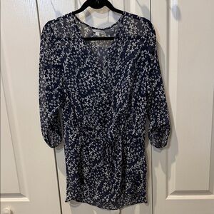 SweetGray Navy Blue & White Sheer Floral Women's Tunic - Large